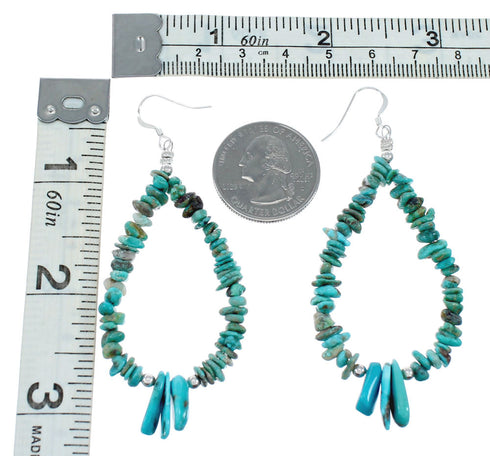 Navajo Turquoise Bead Sterling Silver Hook Dangle Earrings X10089